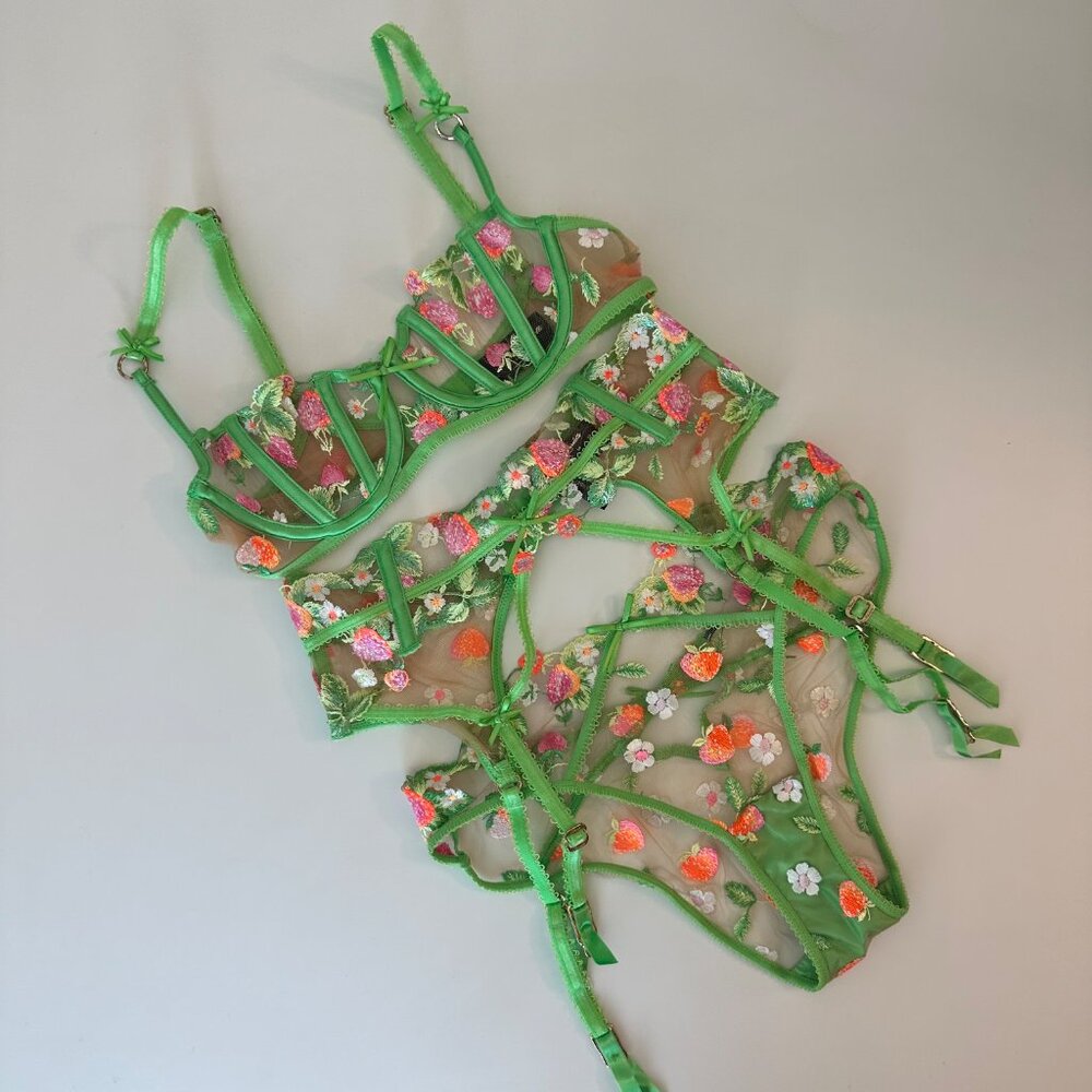Honey Birdette Lottie Bra, Suspender, Panty SET